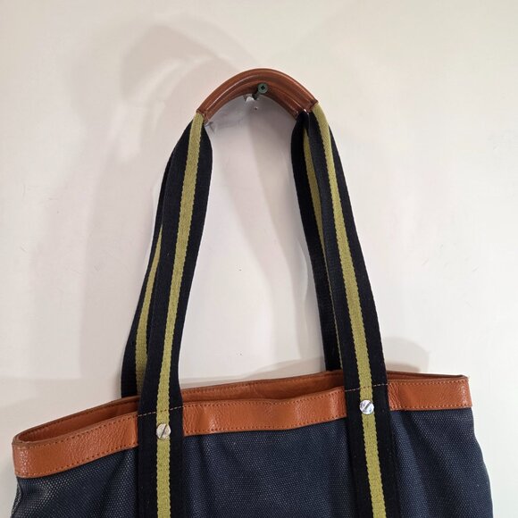 Tory Burch Large Pacey Book Tote Bag Blue Canvas Large Logo Purse - Picture 5 of 16